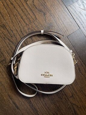 Coach Pebbled Leather Dome Crossbody Bag in Cream with Gold Hardware